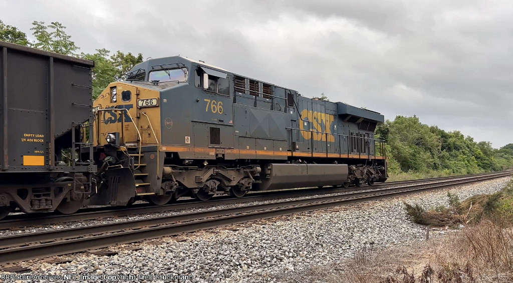 CSX 766 is DPU for the coal train.